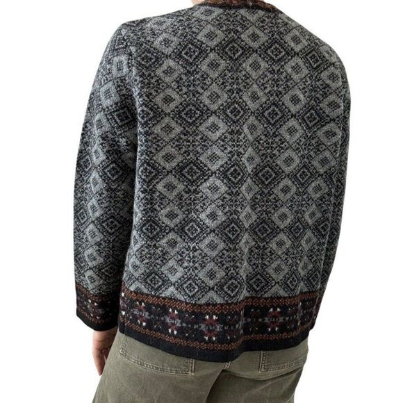 Vintage 1990s Carroll Reed 100% Wool Nordic Gray Geometric Cardigan Sz L - Picture 7 of 7